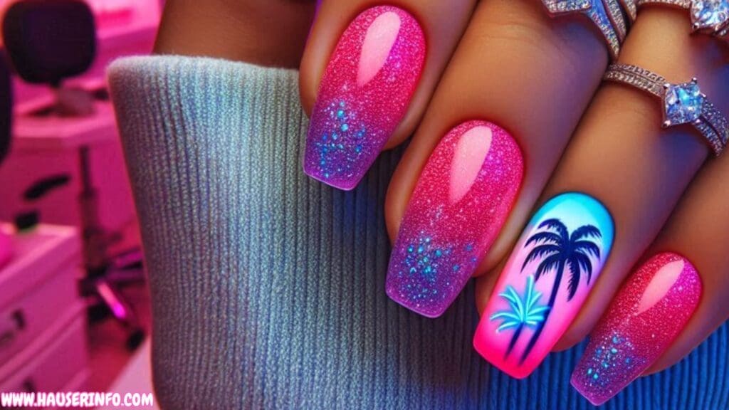 hot pink nail designs