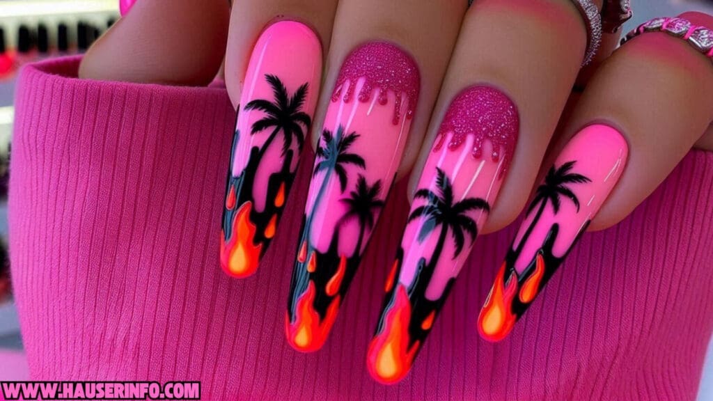 hot pink nail designs