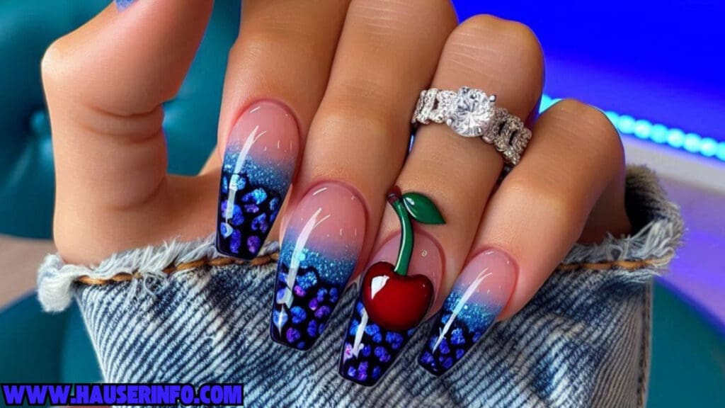 cherry leopard ladies nails