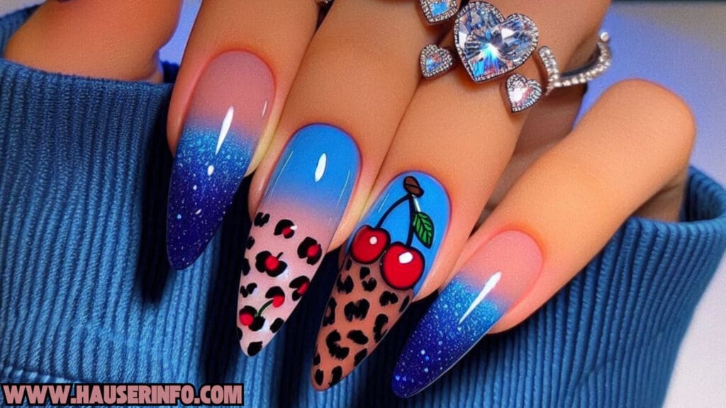 cherry leopard ladies nails