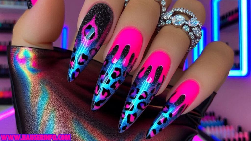 holographic neon leopard nails nhausers