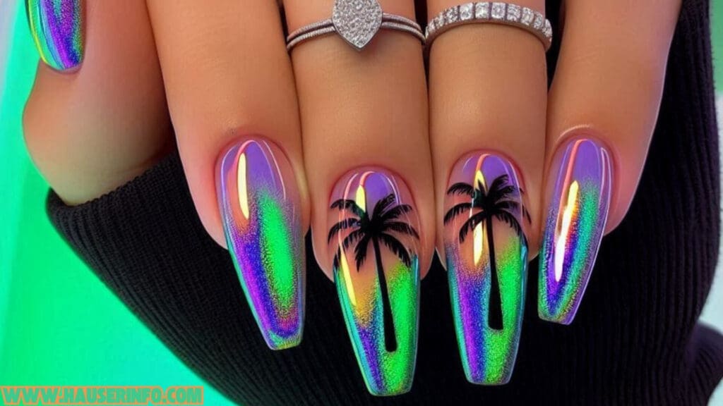 holographic palm tree nails