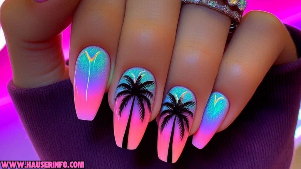 holographic palm tree nails