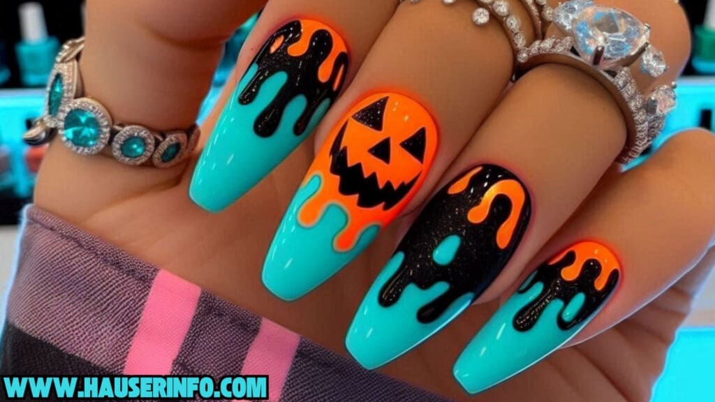 pumpkin lava Spice drip nails