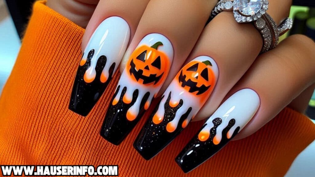 pumpkin lava Spice drip nails