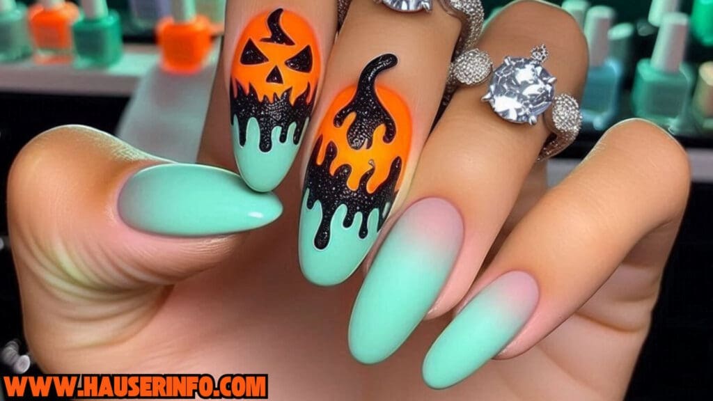 pumpkin lava Spice drip nails