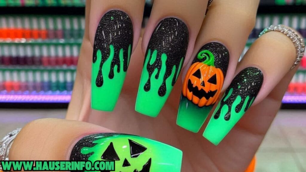 pumpkin lava Spice drip nails