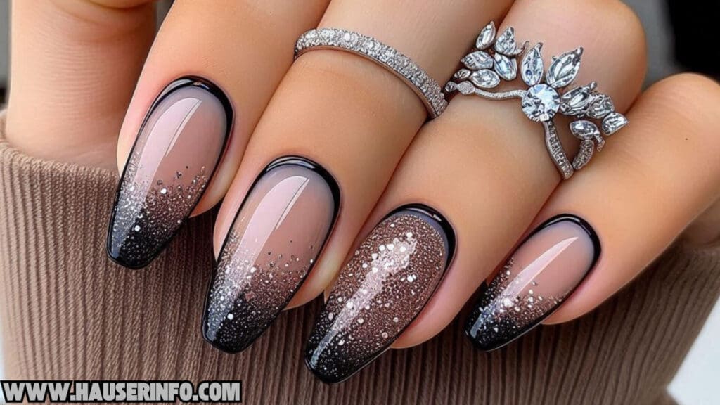 fall french tip glitter ladies nail