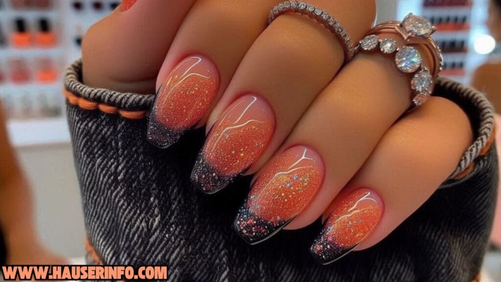 fall french tip glitter ladies nail