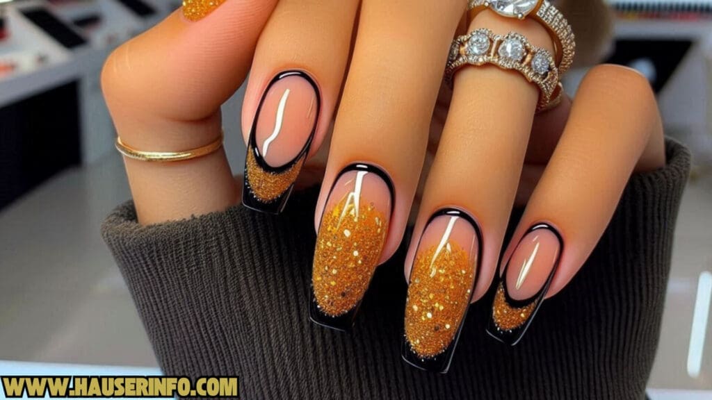 fall french tip glitter ladies nail