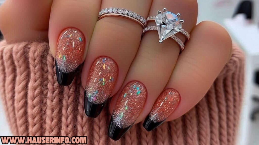 fall french tip glitter ladies nail