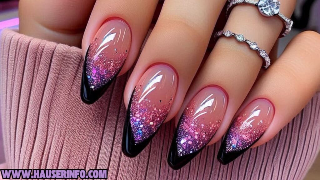 fall french tip glitter ladies nail