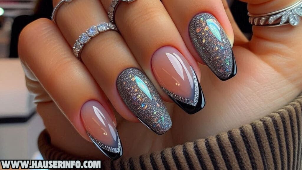 fall french tip glitter ladies nail