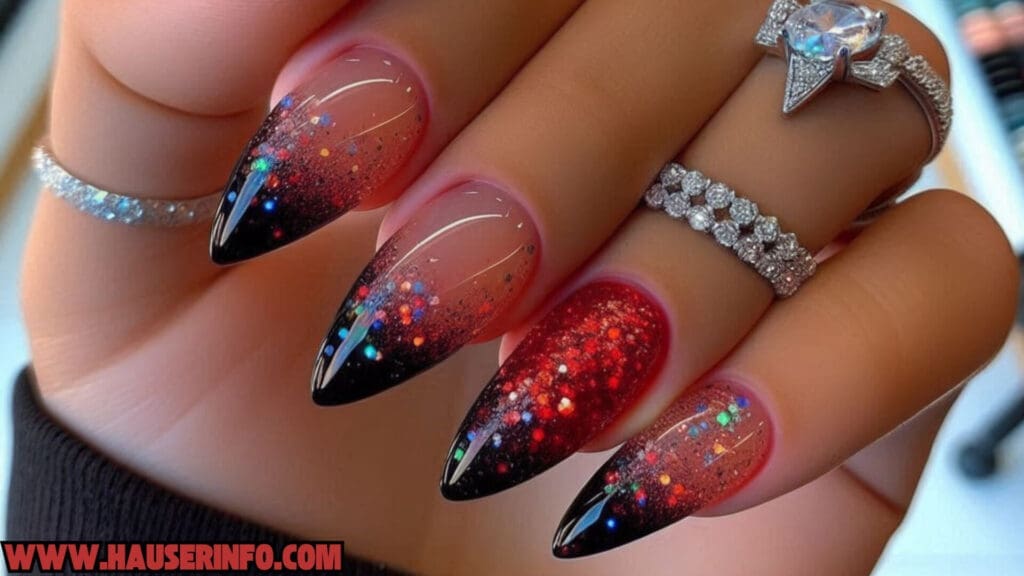 fall french tip glitter ladies nail