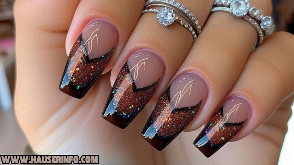 fall french tip glitter ladies nail