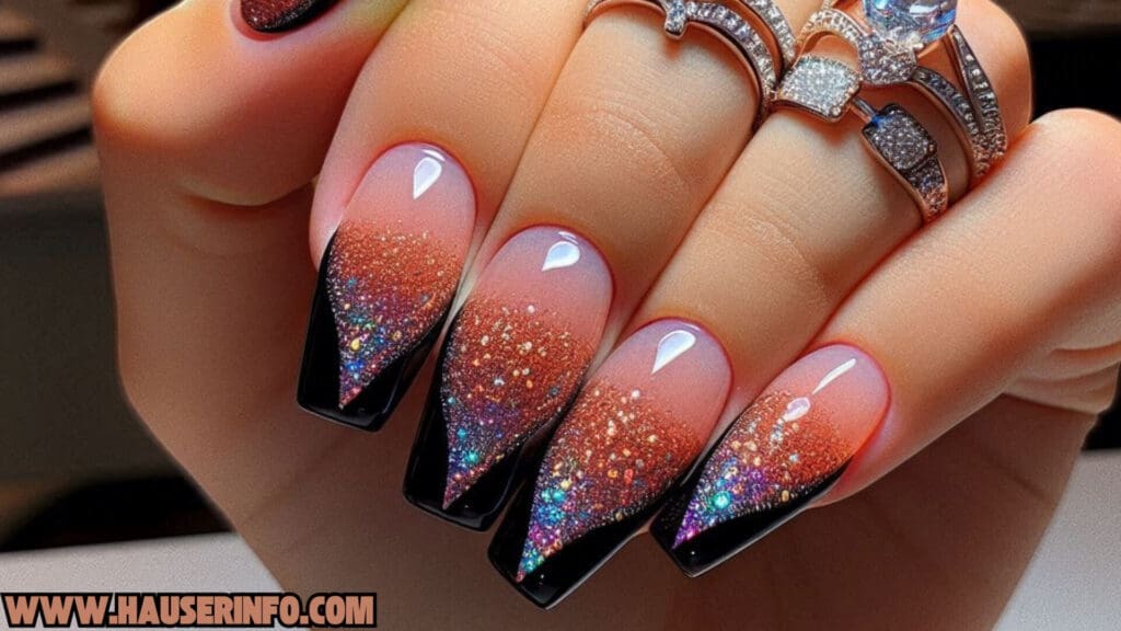 fall french tip glitter ladies nail