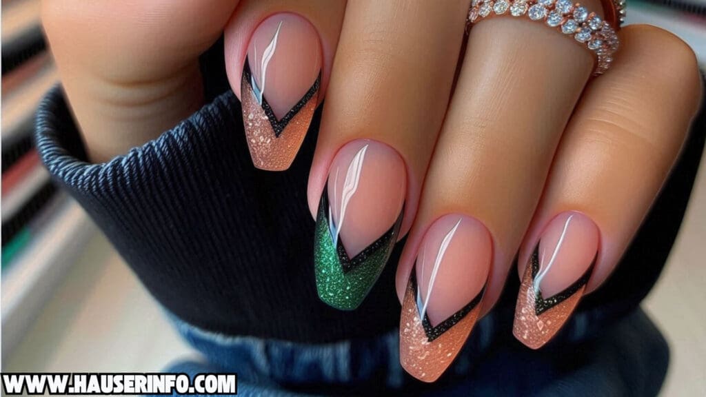 fall french tip glitter ladies nail