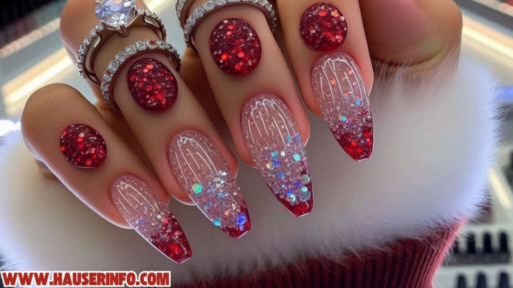 fall shell glitter ladies nails